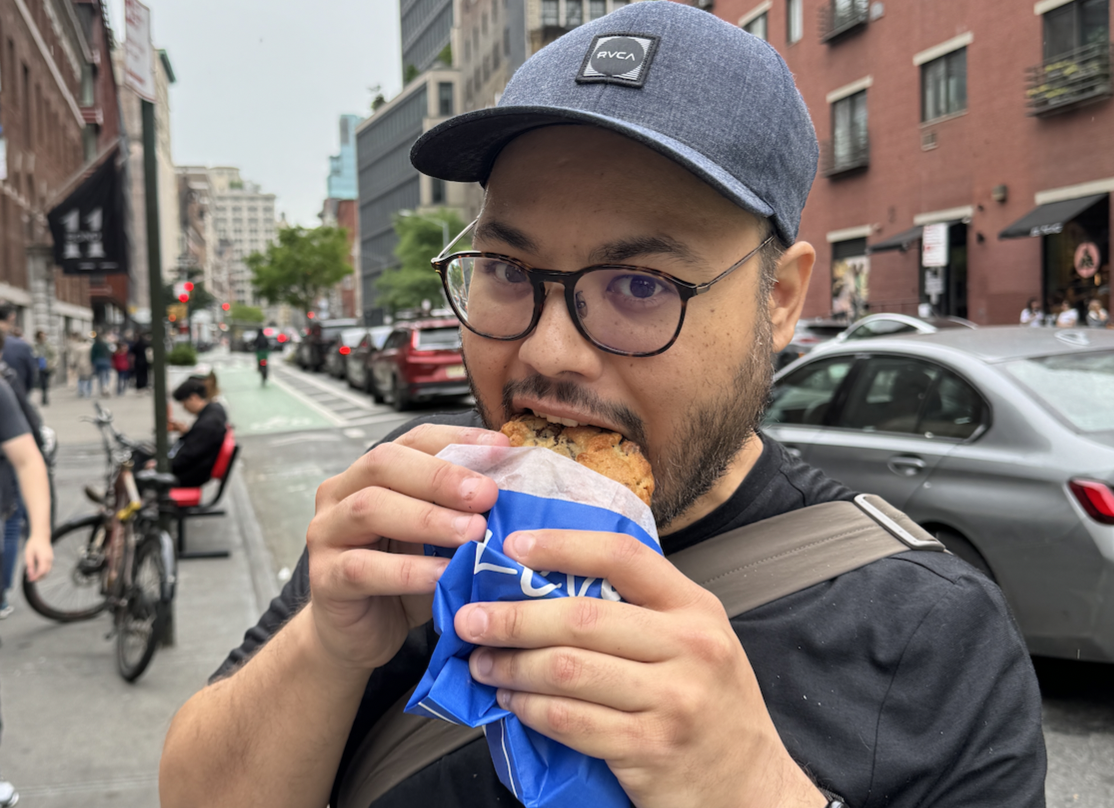 BJ eating a cookie in NYC